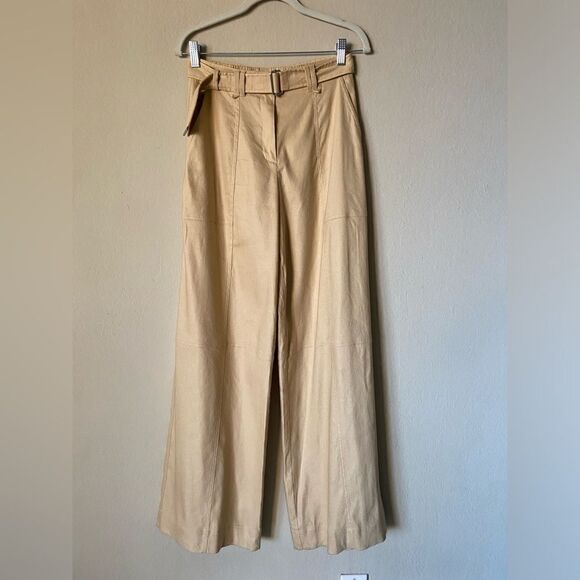 Jonathan Simkhai Amaya Cream Tan Pants Wide Leg Belted Size 0 - Picture 8 of 10